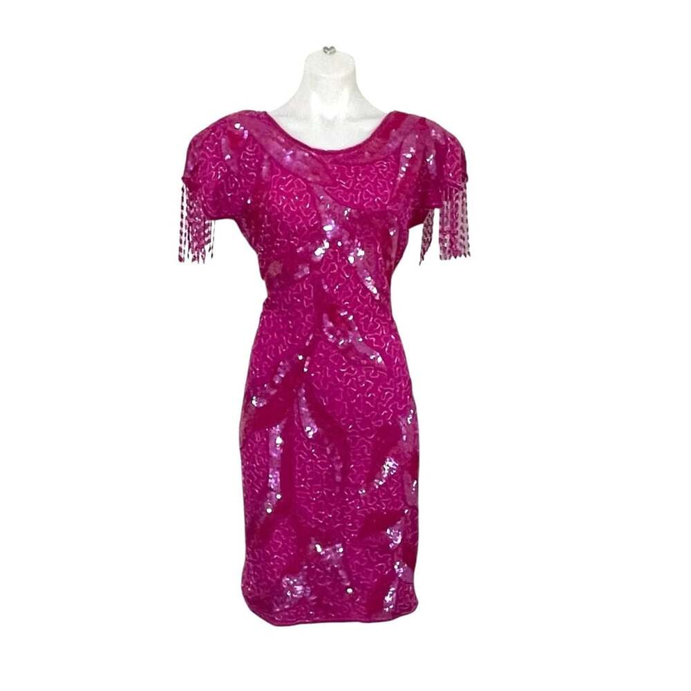 Vintage Scala Fuchsia Sequin & Beaded Cocktail Dress sz L